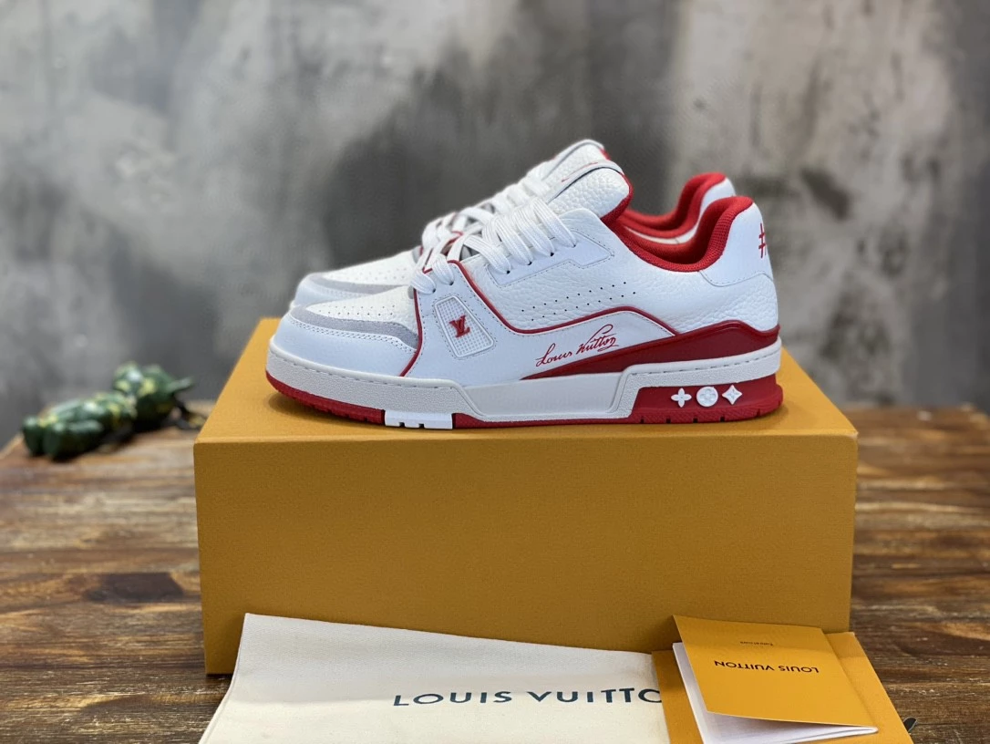 LOUIS VUITTON LV TRAINER SNEAKERS IN WHITE AND RED – LSVT354 - DEEPREPS