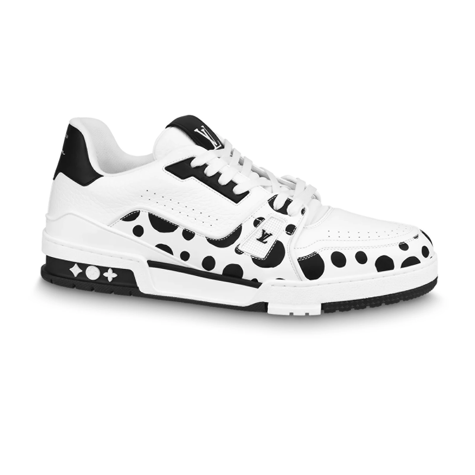 LOUIS VUITTON X YAYOI KUSAMA TRAINER CALF LEATHER SNEAKER IN BLACK AND WHITE – LSVT372 - DEEPREPS