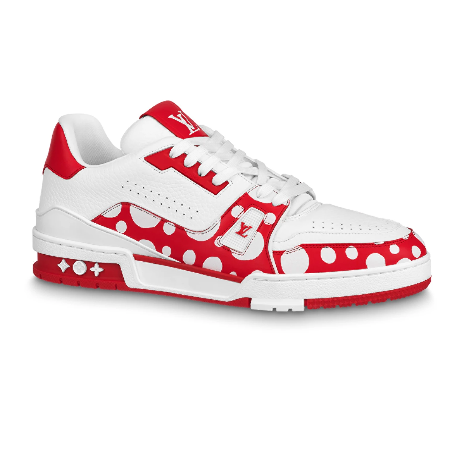 LOUIS VUITTON X YAYOI KUSAMA TRAINER CALF LEATHER SNEAKER IN RED AND WHITE – LSVT373 - DEEPREPS