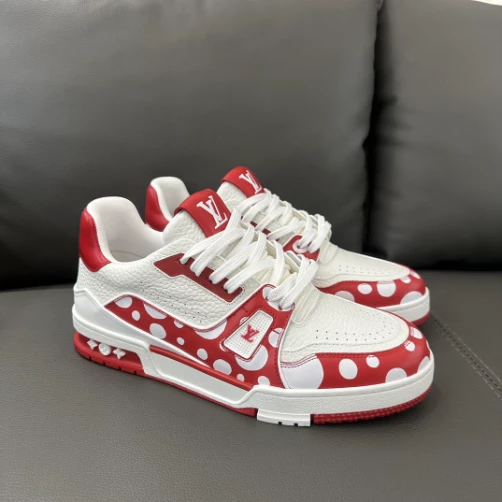 LOUIS VUITTON X YAYOI KUSAMA TRAINER CALF LEATHER SNEAKER IN RED AND WHITE – LSVT373 - DEEPREPS