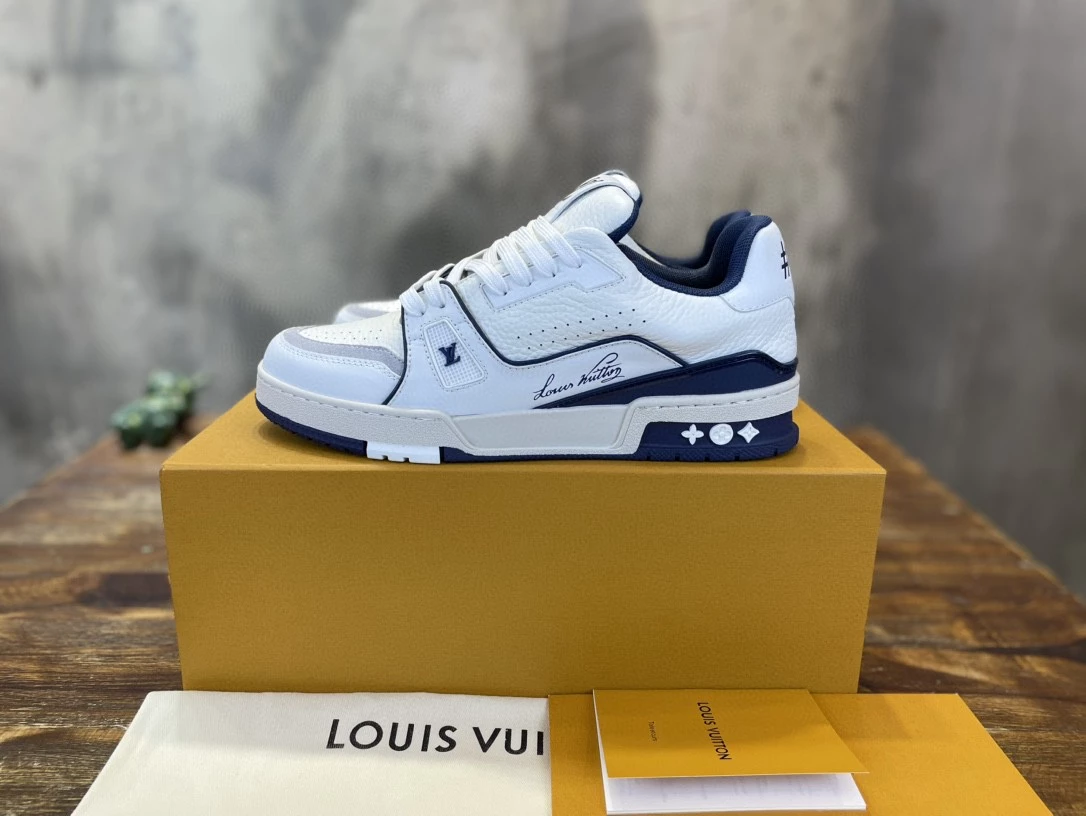LOUIS VUITTON LV TRAINER SNEAKERS IN WHITE AND NAVY BLUE – LSVT353 - DEEPREPS