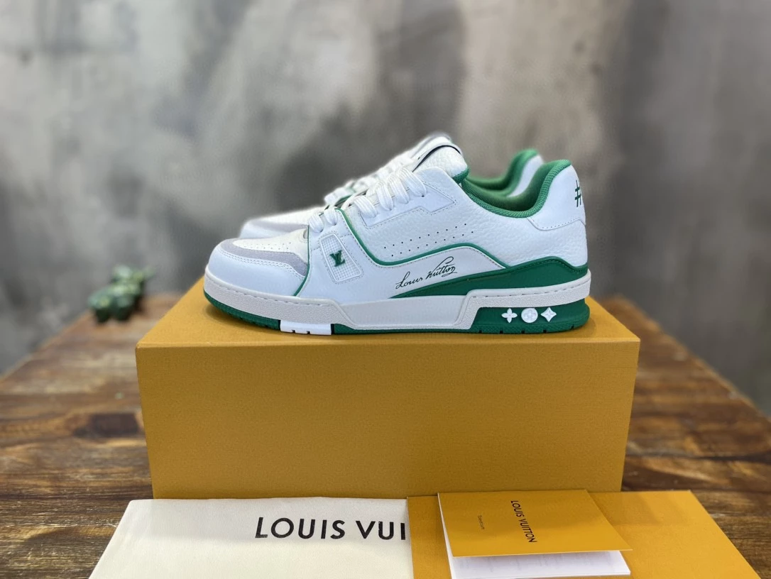 LOUIS VUITTON LV TRAINER SNEAKERS IN WHITE AND GREEN – LSVT355 - DEEPREPS