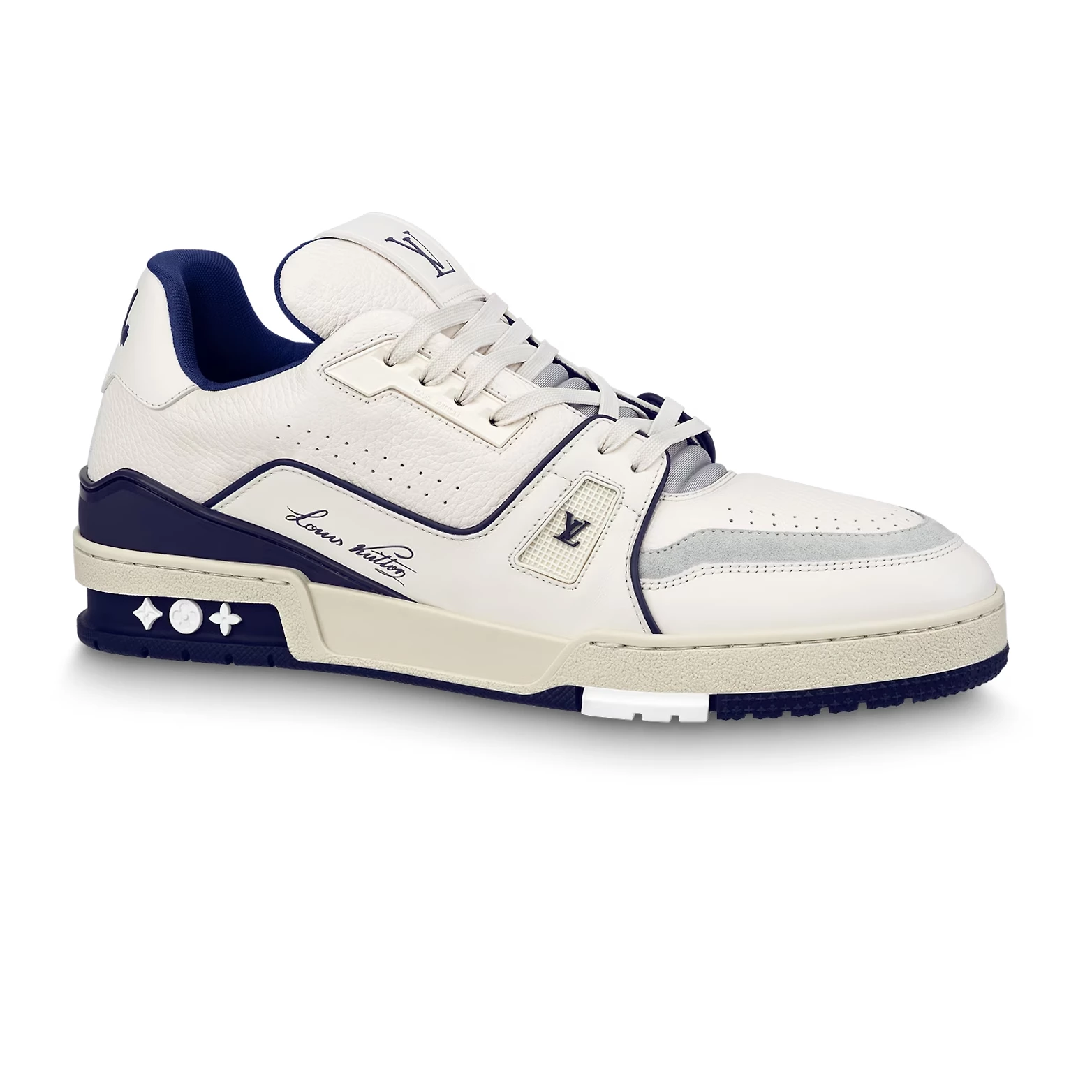 LOUIS VUITTON LV TRAINER SNEAKERS IN WHITE AND NAVY BLUE – LSVT353 - DEEPREPS