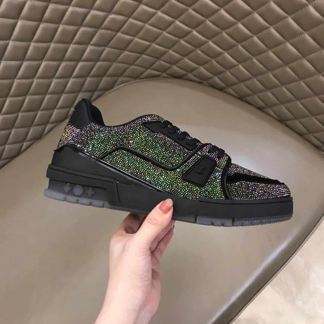 LOUIS VUITTON GLITTER SNEAEKERS BLACK TRAINER   LV223 - DEEPREPS