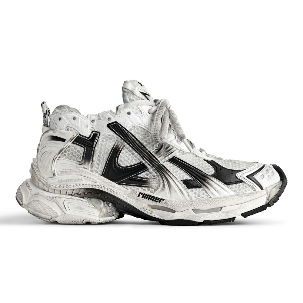 BALENCIAGA RUNNER GRADIENT SNEAKER IN WHITE AND BLACK POLYURETHANE AND POLYESTER   BB265 - DEEPREPS