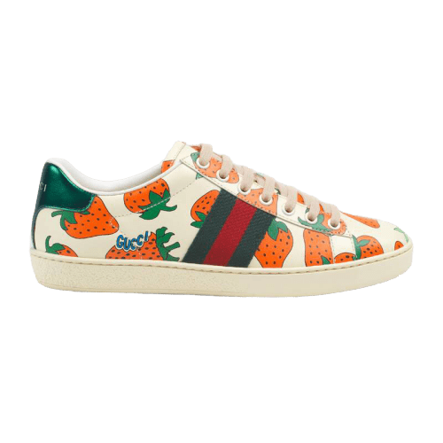 GUCCI ACE LEATHER SNEAKER WITH GUCCI STRAWBERRY PRINT   GC10 - DEEPREPS