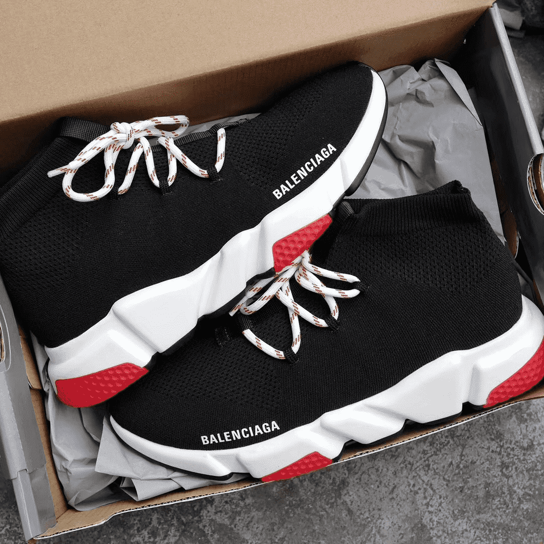 BALENCIAGA SPEED TRAINER LACE UP BLACK RED   BB015 - DEEPREPS