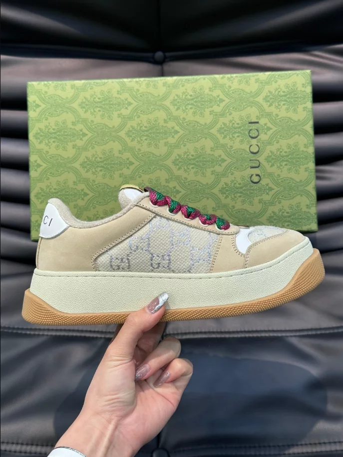 GUCCI SCREENER TRAINER SNEAKERS WHITE GG LAME CANVAS – GC173 - DEEPREPS