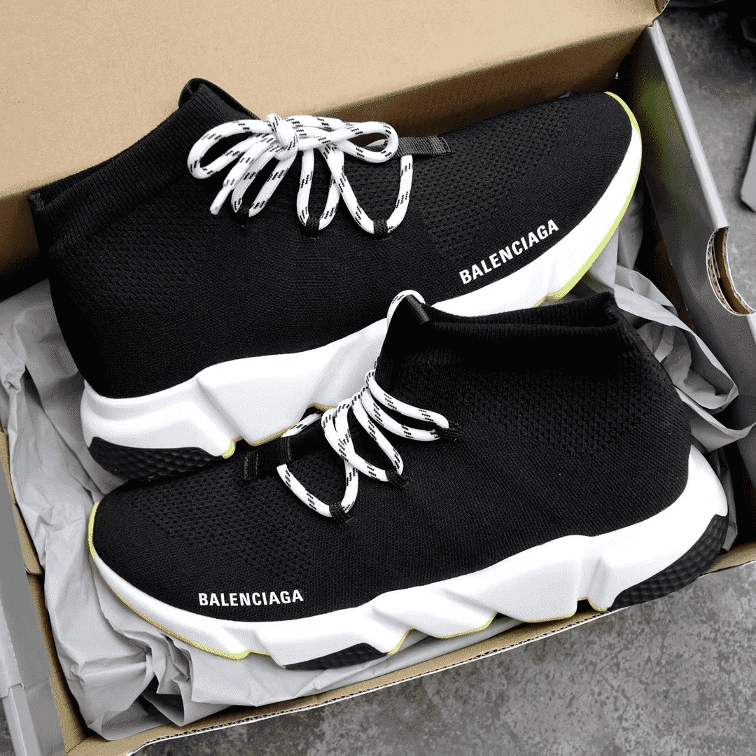 BALENCIAGA SPEED TRAINER LACE UP BLACK WHITE   BB16 - DEEPREPS