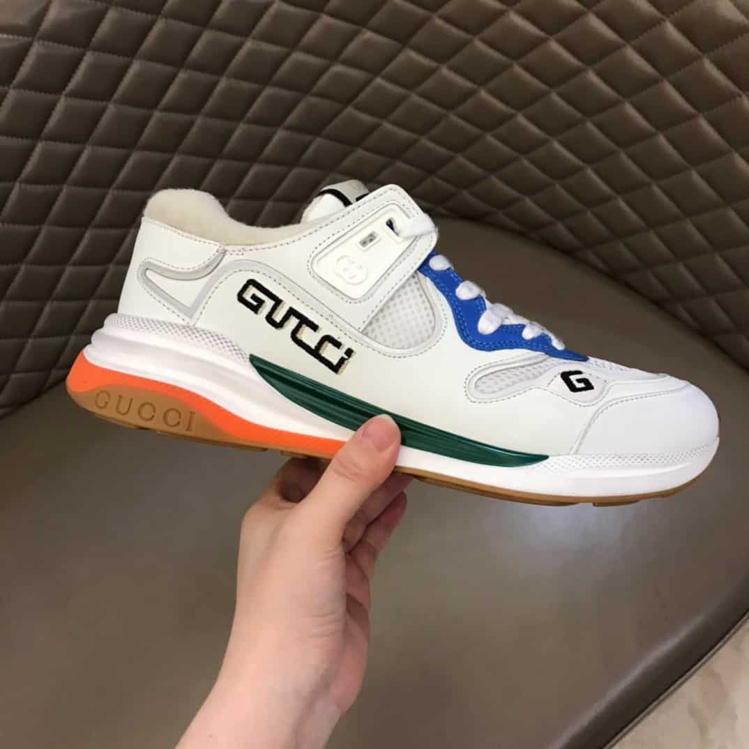 GUCCI G LINE SNEAKERS IN LEATHER AND MESH WITH EMBROIDERED LOGO   GC117 - DEEPREPS