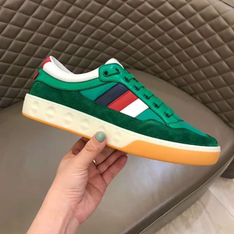 GUCCI MEN S GREEN LEATHER AND NYLON SNEAKERS   GC61 - DEEPREPS