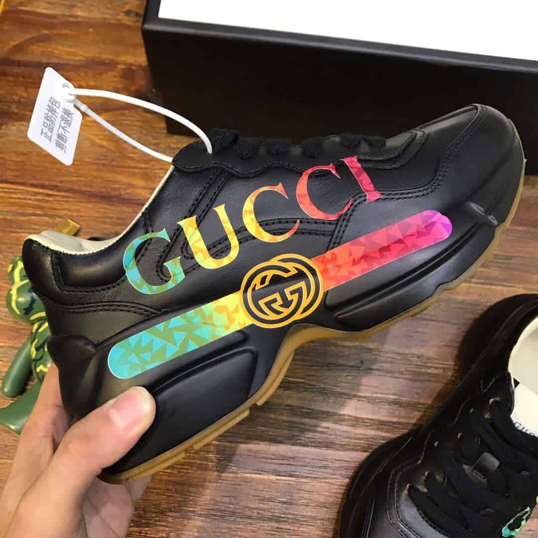 GUCCI RHYTON LEATHER SNEAKER WITH GUCCI LOGO - DEEPREPS