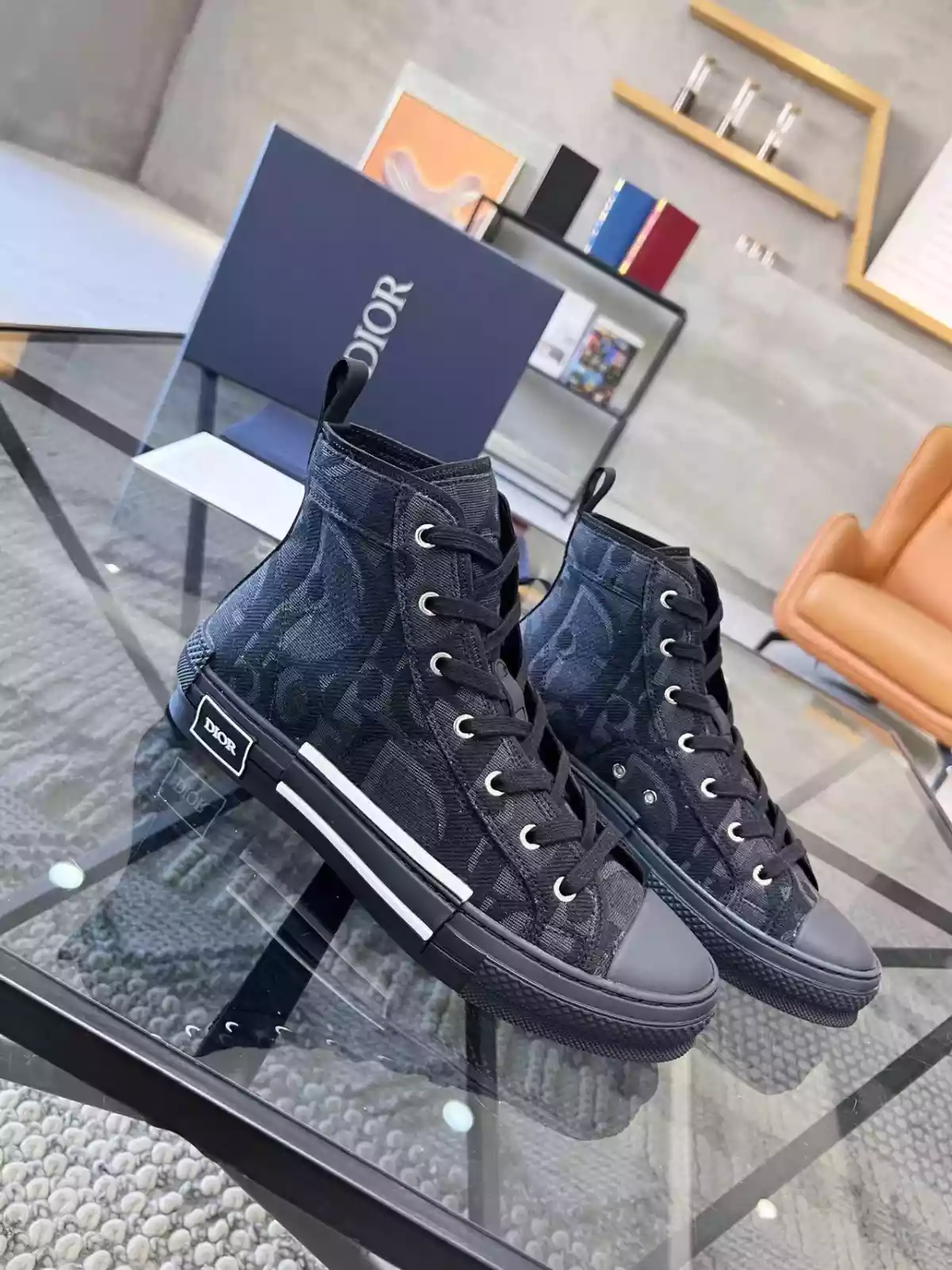 B23 HIGH-TOP SNEAKER BLACK MAXI DIOR OBLIQUE JACQUARD   CD118 - DEEPREPS