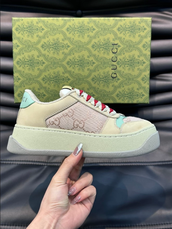 GUCCI SCREENER TRAINER SNEAKERS IN BEIGE AND PINK – GC170 - DEEPREPS