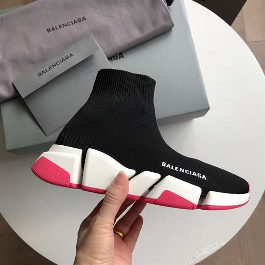 BALENCIAGA SPEED 2.0 SNEAKER IN BLACK, WHITE AND RED RECYCLED KNIT   BB144 - DEEPREPS