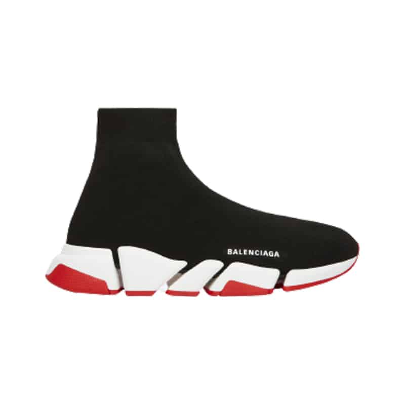 BALENCIAGA SPEED 2.0 SNEAKER IN BLACK, WHITE AND RED RECYCLED KNIT   BB144 - DEEPREPS