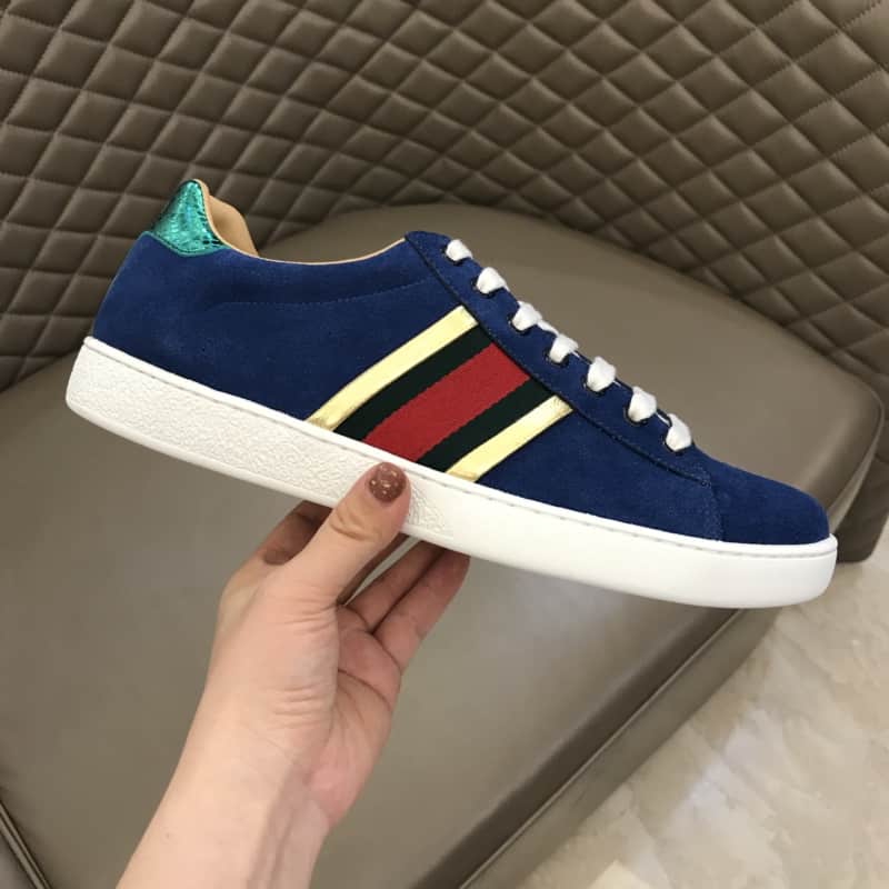 GUCCI ACE SNEAKER VELVET BLUE METALLIC STRIPE   GC40 - DEEPREPS