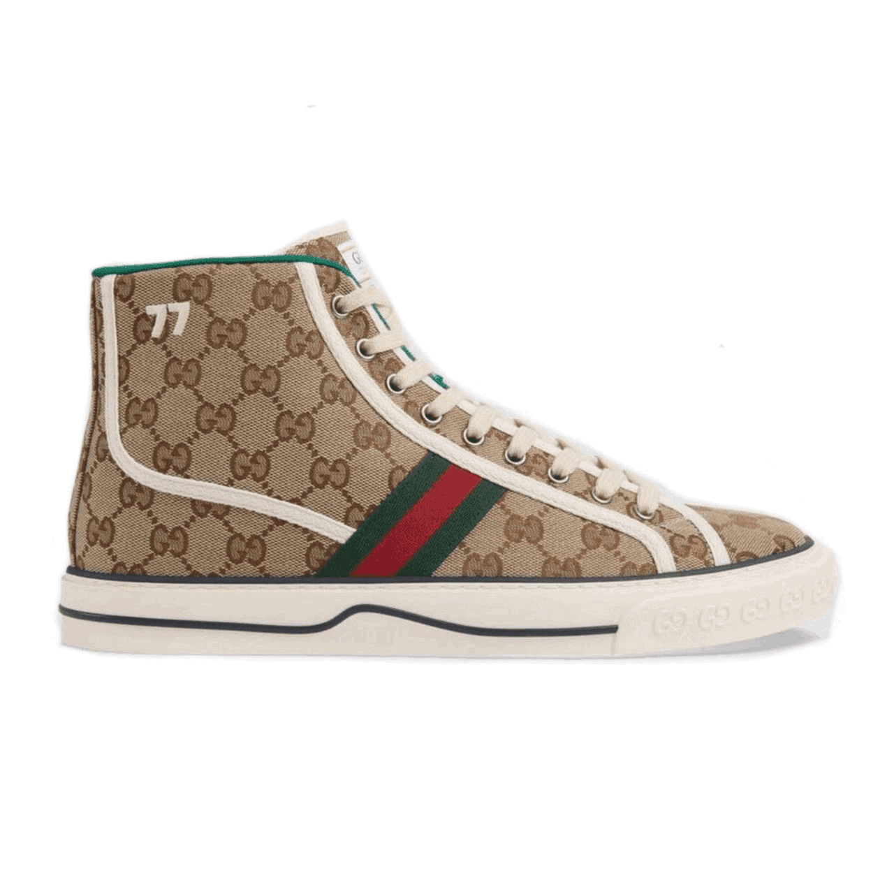 GUCCI TENNIS 1977 HIGH-TOP SNEAKERS IN BEIGE AND EBONY GG CANVAS   GC100 - DEEPREPS