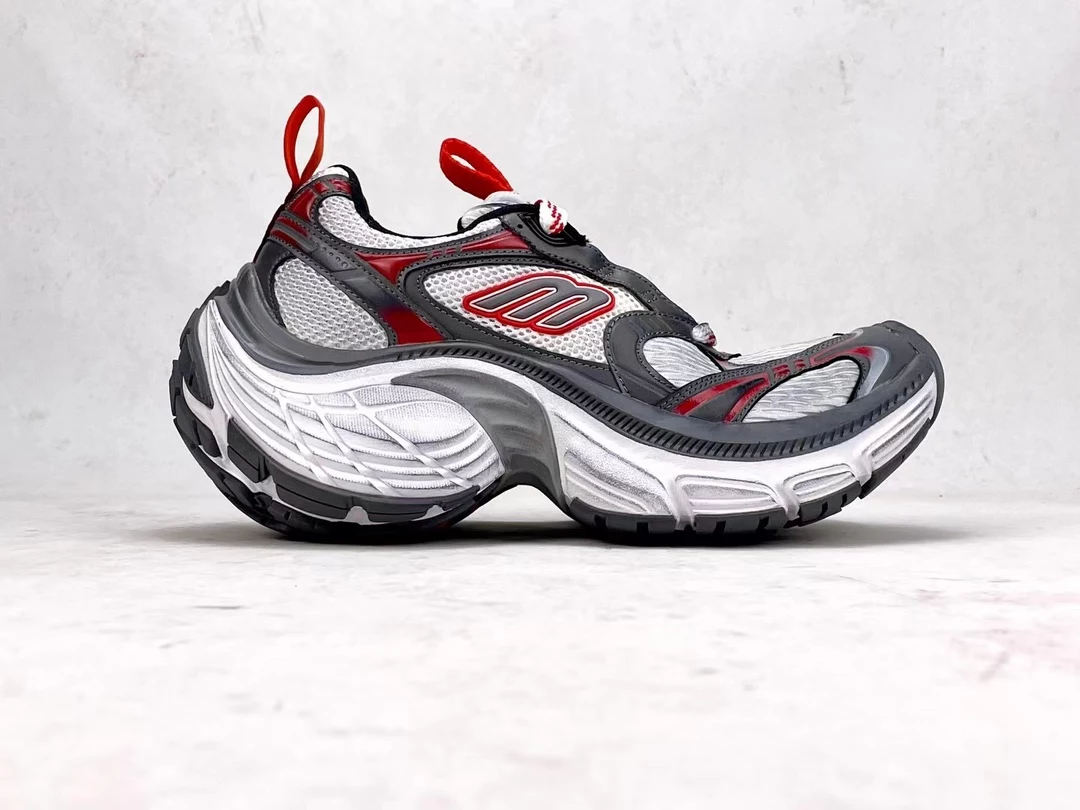 BALENCIAGA MEN S 10XL SNEAKER IN GREY/WHITE/RED   BB271 - DEEPREPS