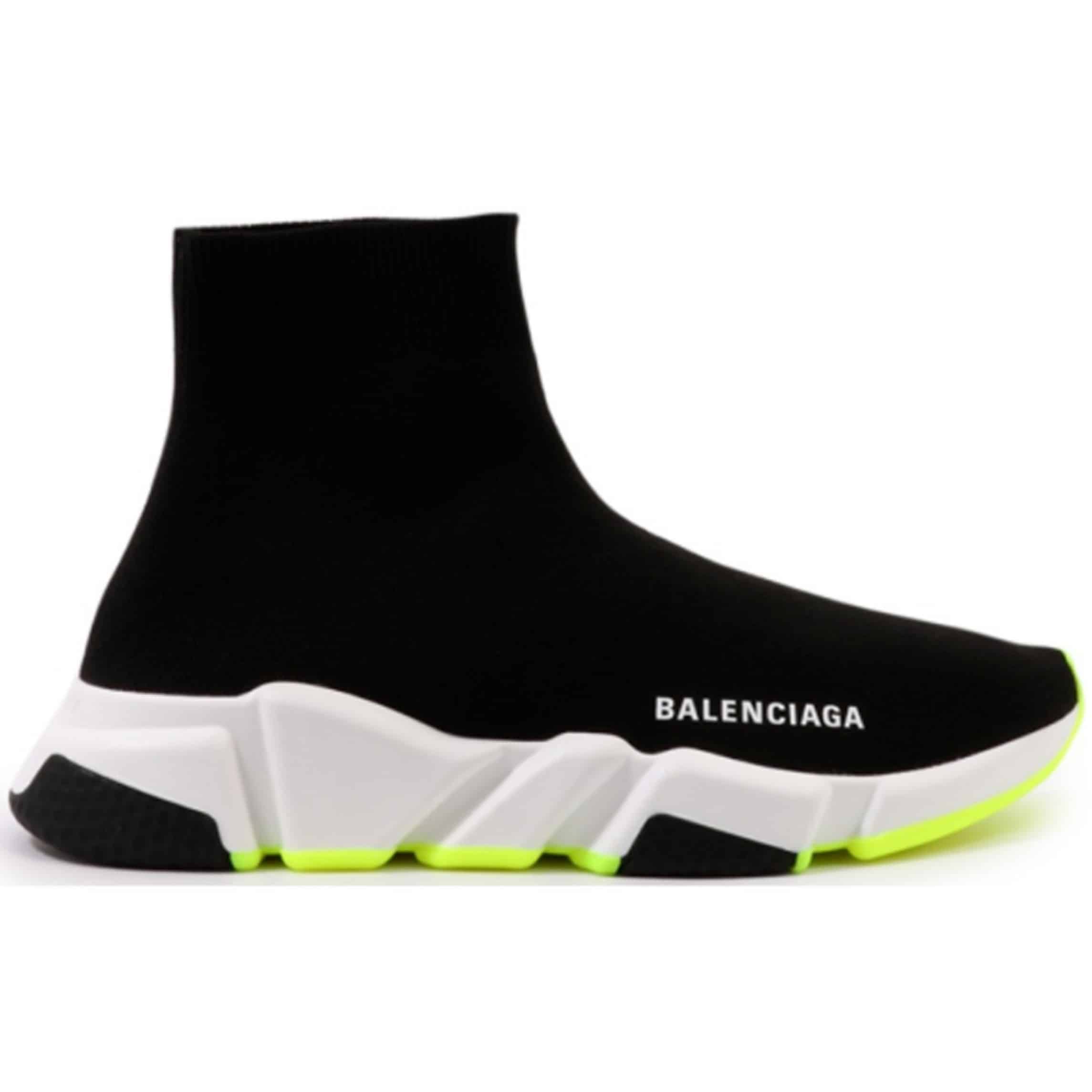 BALENCIAGA SPEED TRAINER BLACK WHITE NEON SS19   BB12 - DEEPREPS
