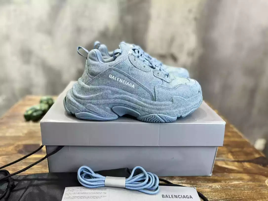BALENCIAGA WOMEN S TRIPLE S SNEAKER DENIM IN BLUE   BB255 - DEEPREPS