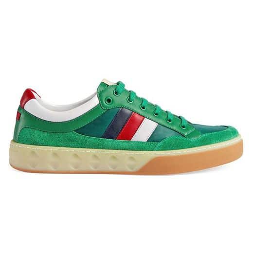 GUCCI MEN S GREEN LEATHER AND NYLON SNEAKERS   GC61 - DEEPREPS