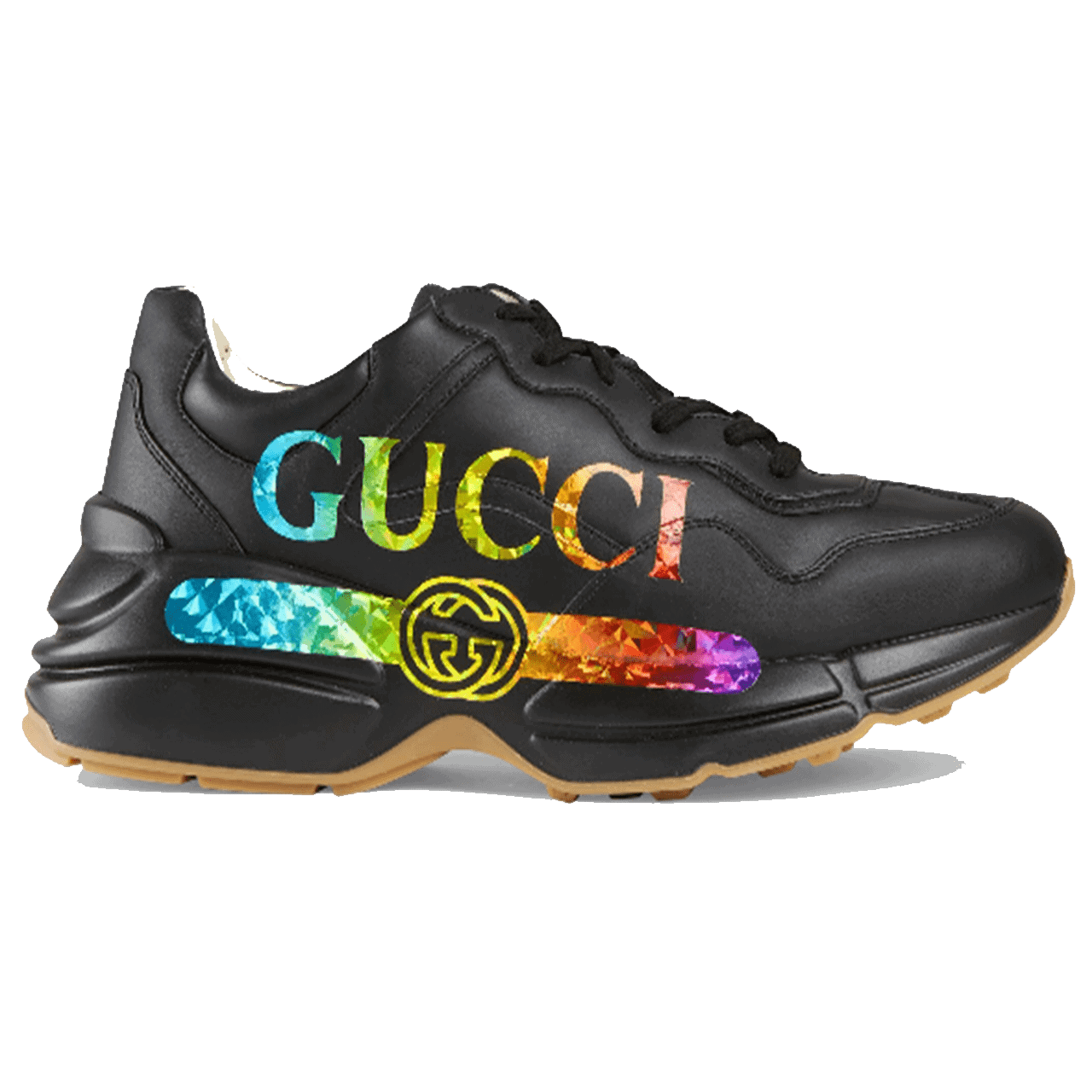 GUCCI RHYTON LEATHER SNEAKER WITH GUCCI LOGO - DEEPREPS