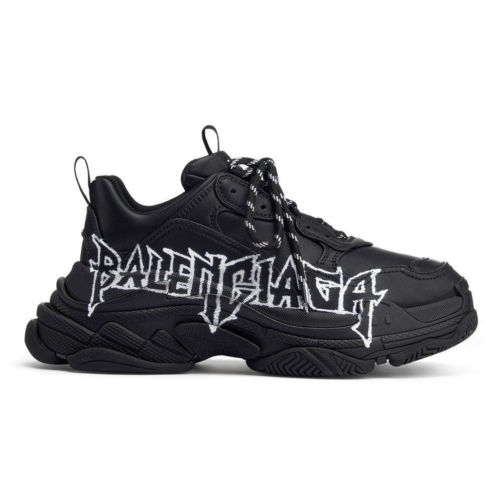 BALENCIAGA TRIPLE S SNEAKER IN BLACK AND WHITE DIY METAL ARTWORK PRINTED COWSKIN   BB270 - DEEPREPS