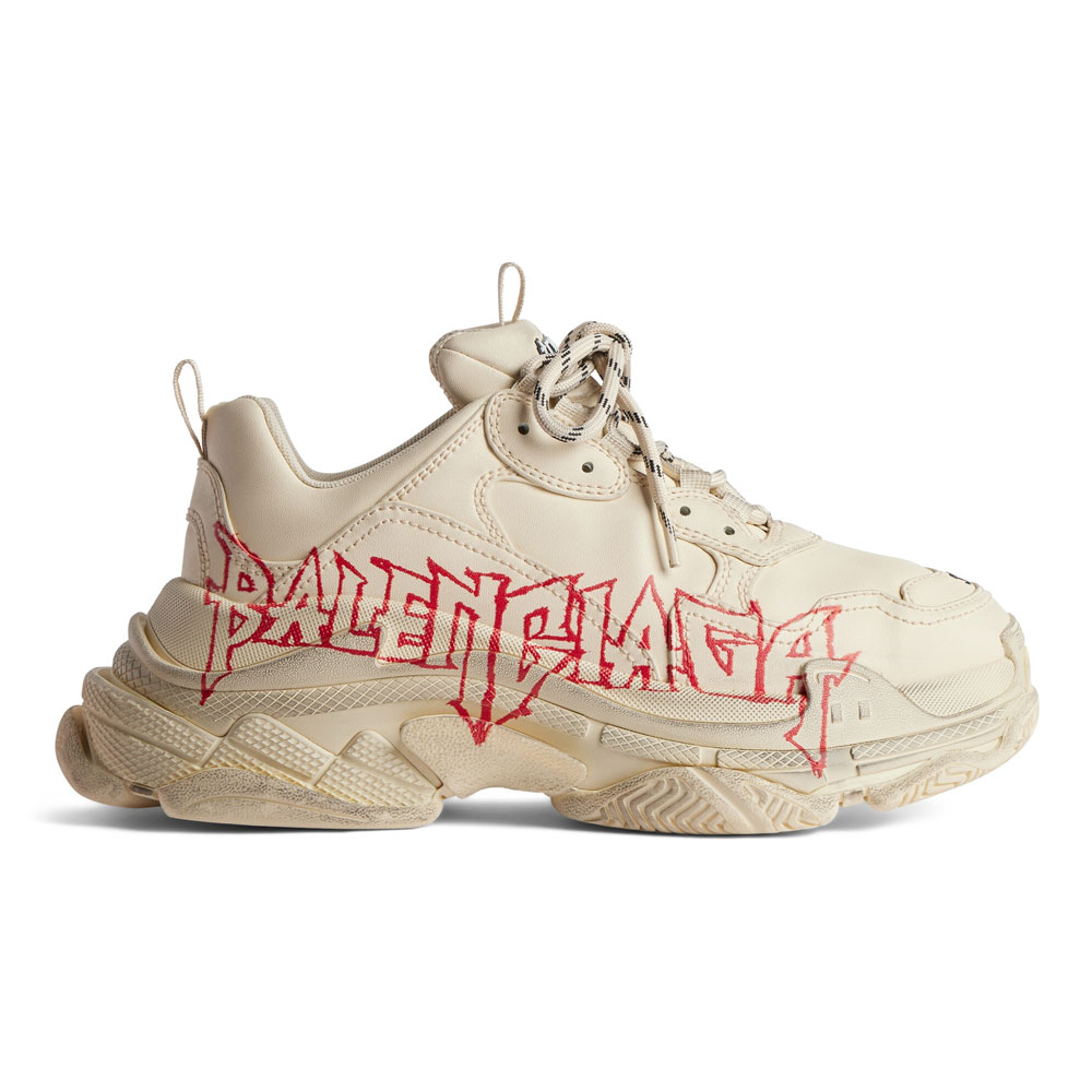 BALENCIAGA TRIPLE S SNEAKER IN WHITE, RED AND BLACK DIY METAL ARTWORK PRINTED COWSKIN   BB269 - DEEPREPS