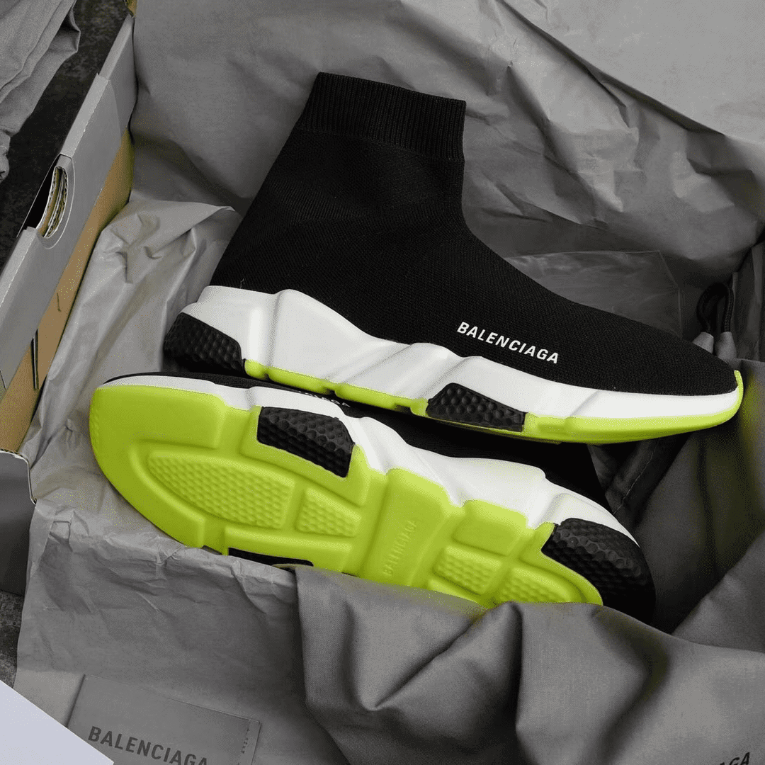 BALENCIAGA SPEED TRAINER BLACK WHITE NEON SS19   BB12 - DEEPREPS