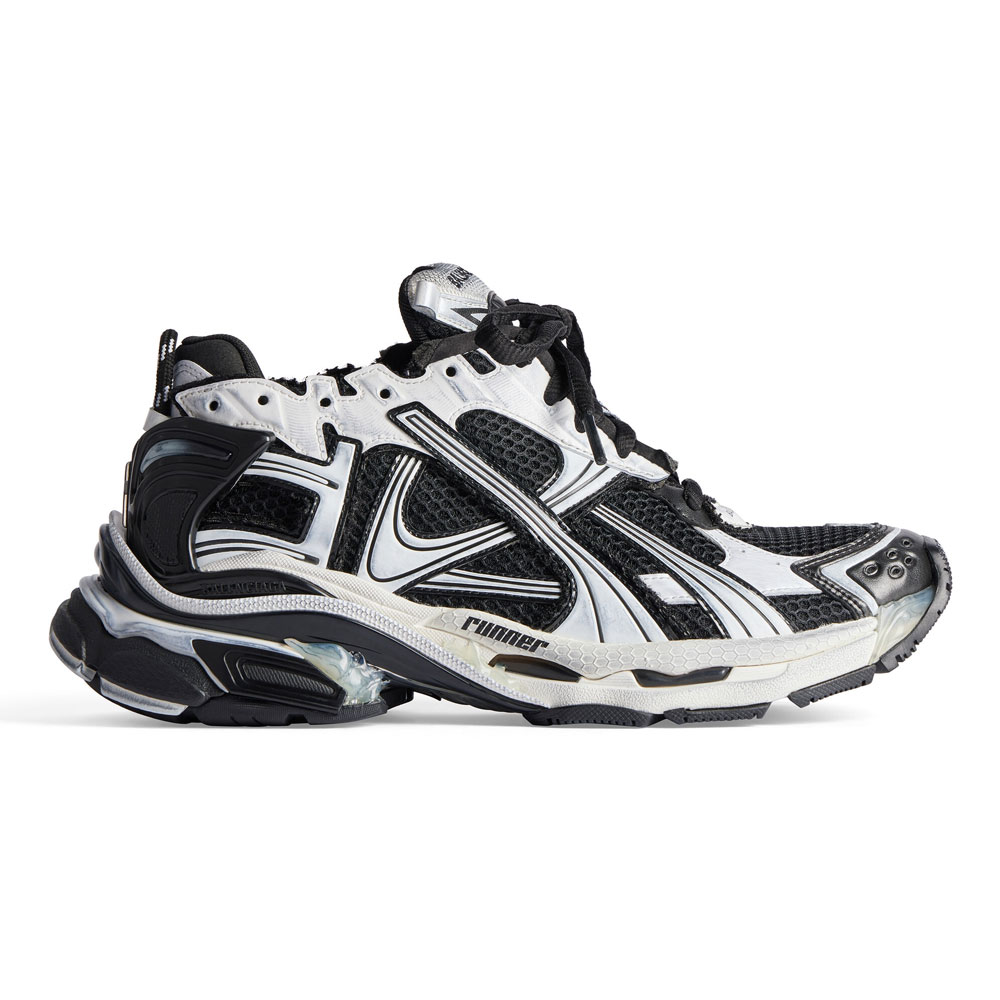 BALENCIAGA RUNNER SNEAKER IN BLACK AND WHITE MESH AND NYLON   BB266 - DEEPREPS