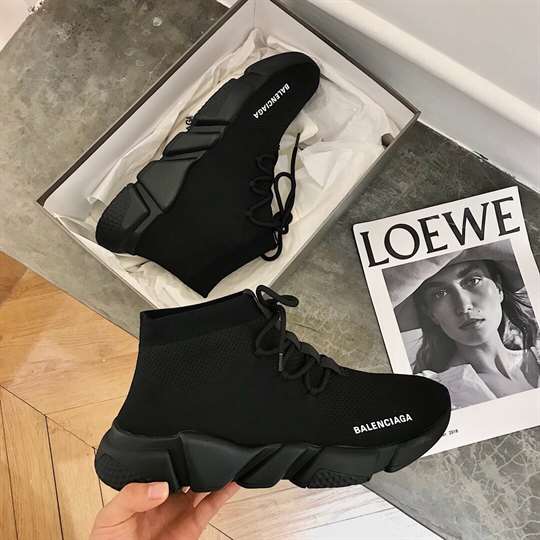 BALENCIAGA  MEN S SPEED LACE-UP SNEAKER IN BLACK   BB163 - DEEPREPS