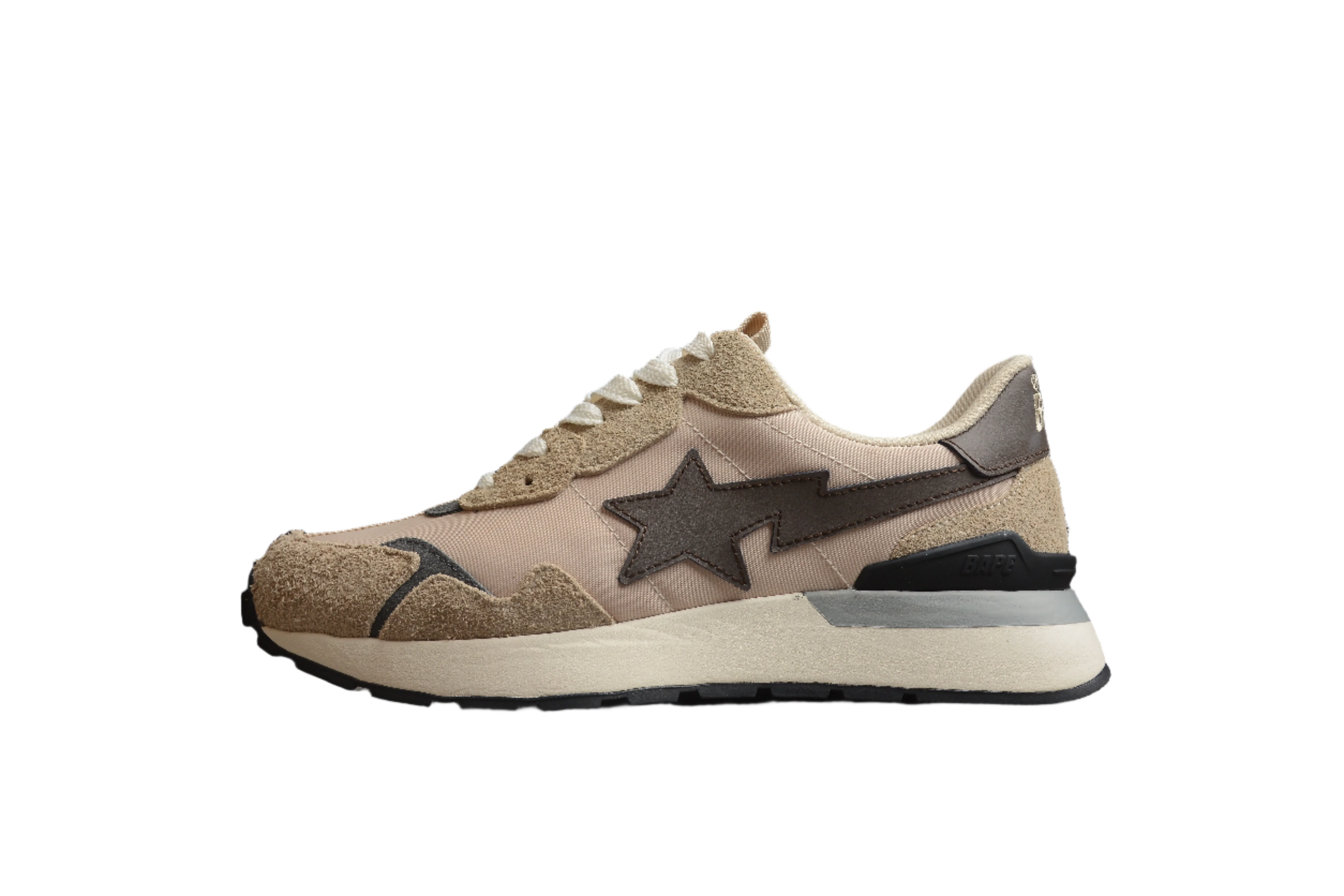 BAPE STA Retro Runner Beige and Brown Sneakers - DEEPREPS