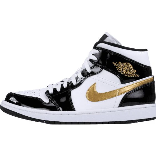 JORDAN 1 MID x PATENT BLACK WHITE GOLD - DEEPREPS