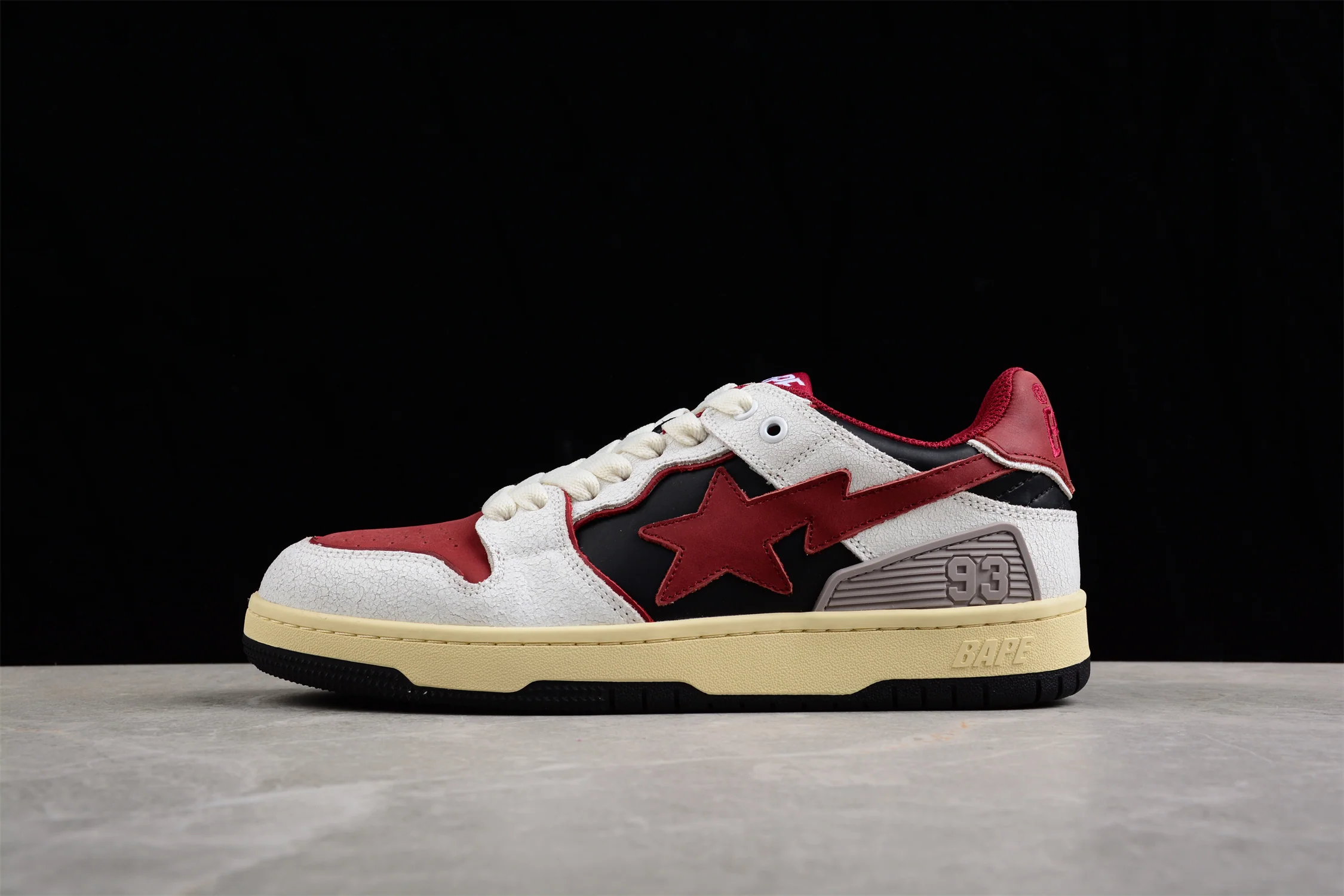 BAPE STA Low Top Sneakers in Red, White, and Black - DEEPREPS