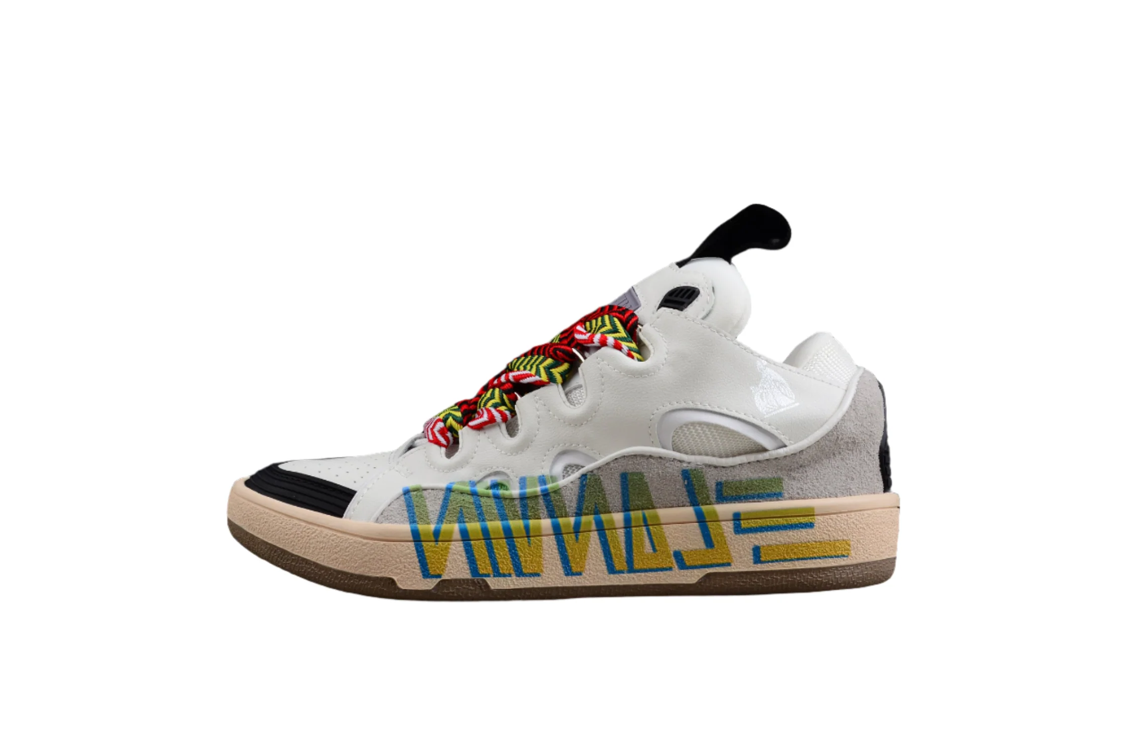White Low Top Sneakers with Multicolor Laces - DEEPREPS