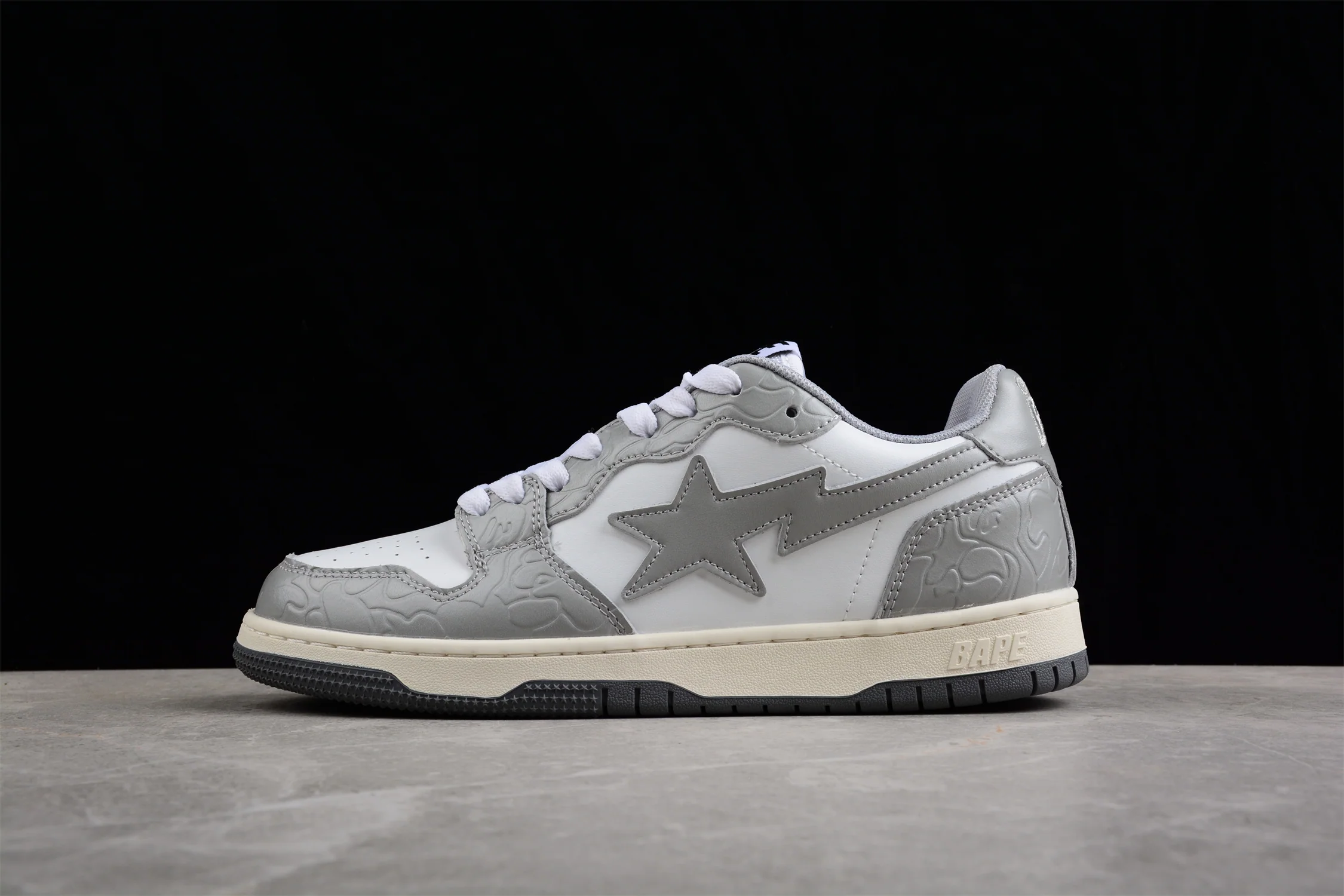BAPE STA Low-Top Sneakers in White and Gray - DEEPREPS