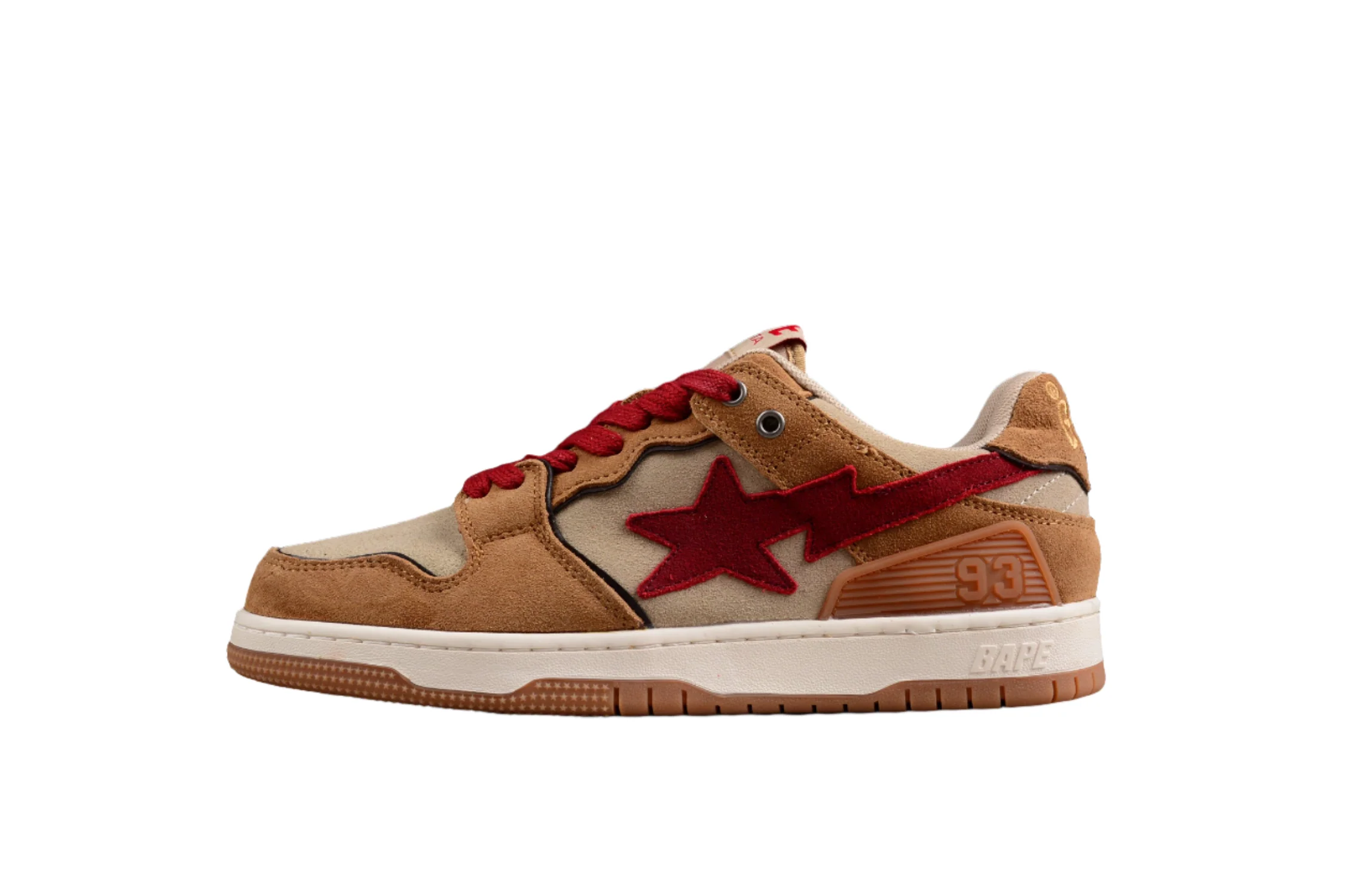 BAPE STA Low-Top Sneakers in Red and Brown - DEEPREPS