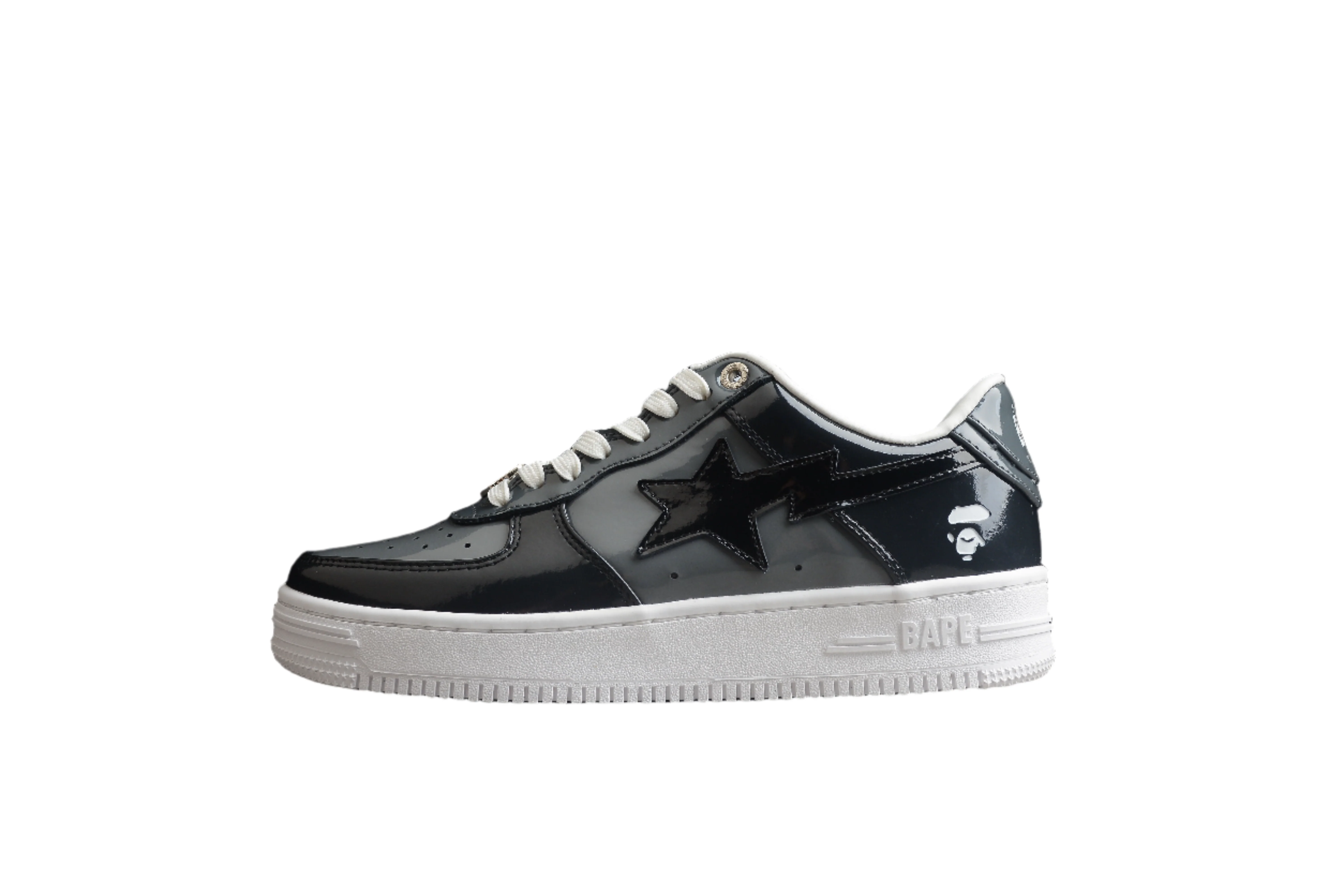 BAPE STA Black Patent Leather Low-Top Sneakers - DEEPREPS