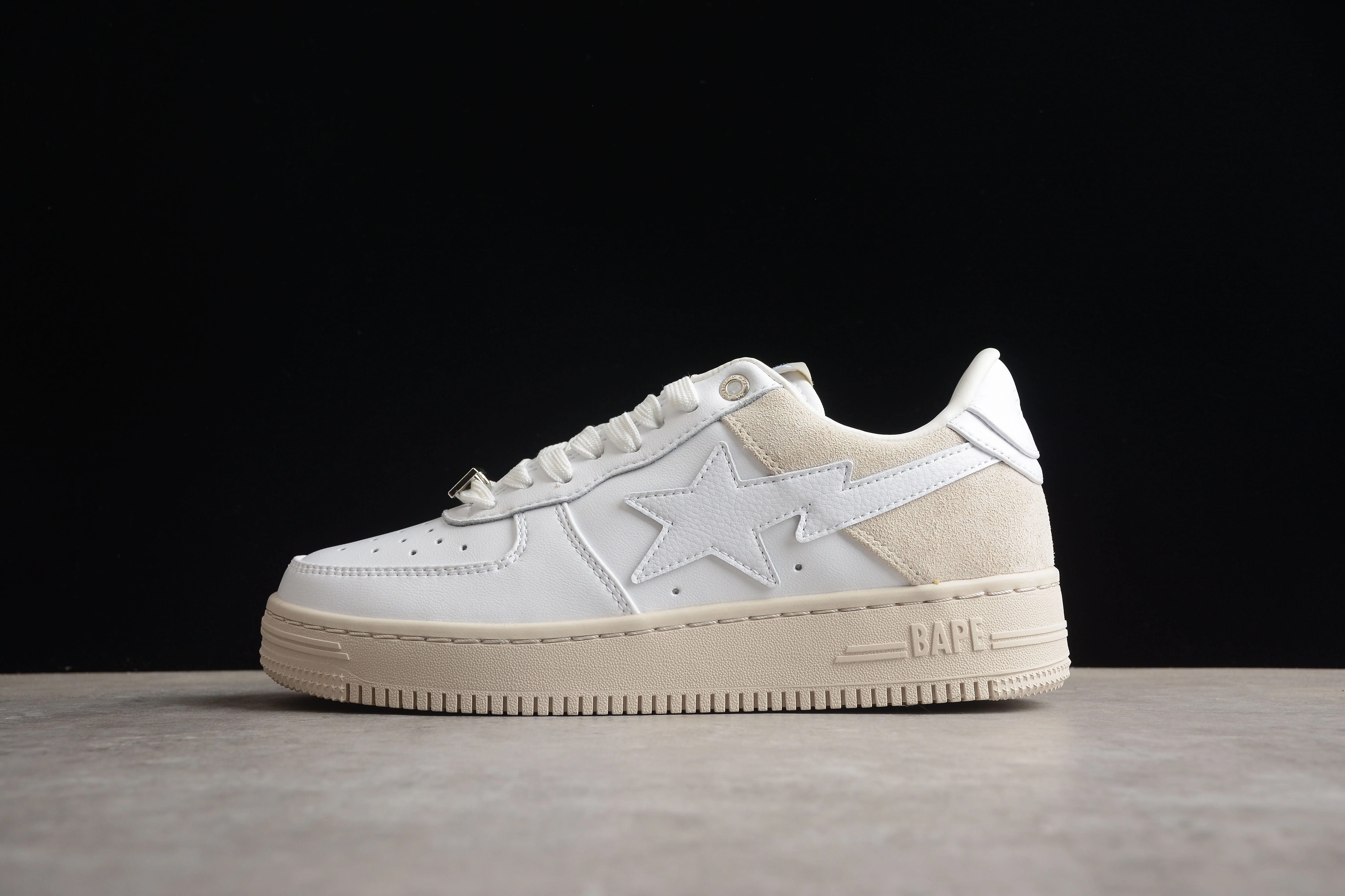 BAPE STA Low-Top Sneakers in White and Cream - DEEPREPS