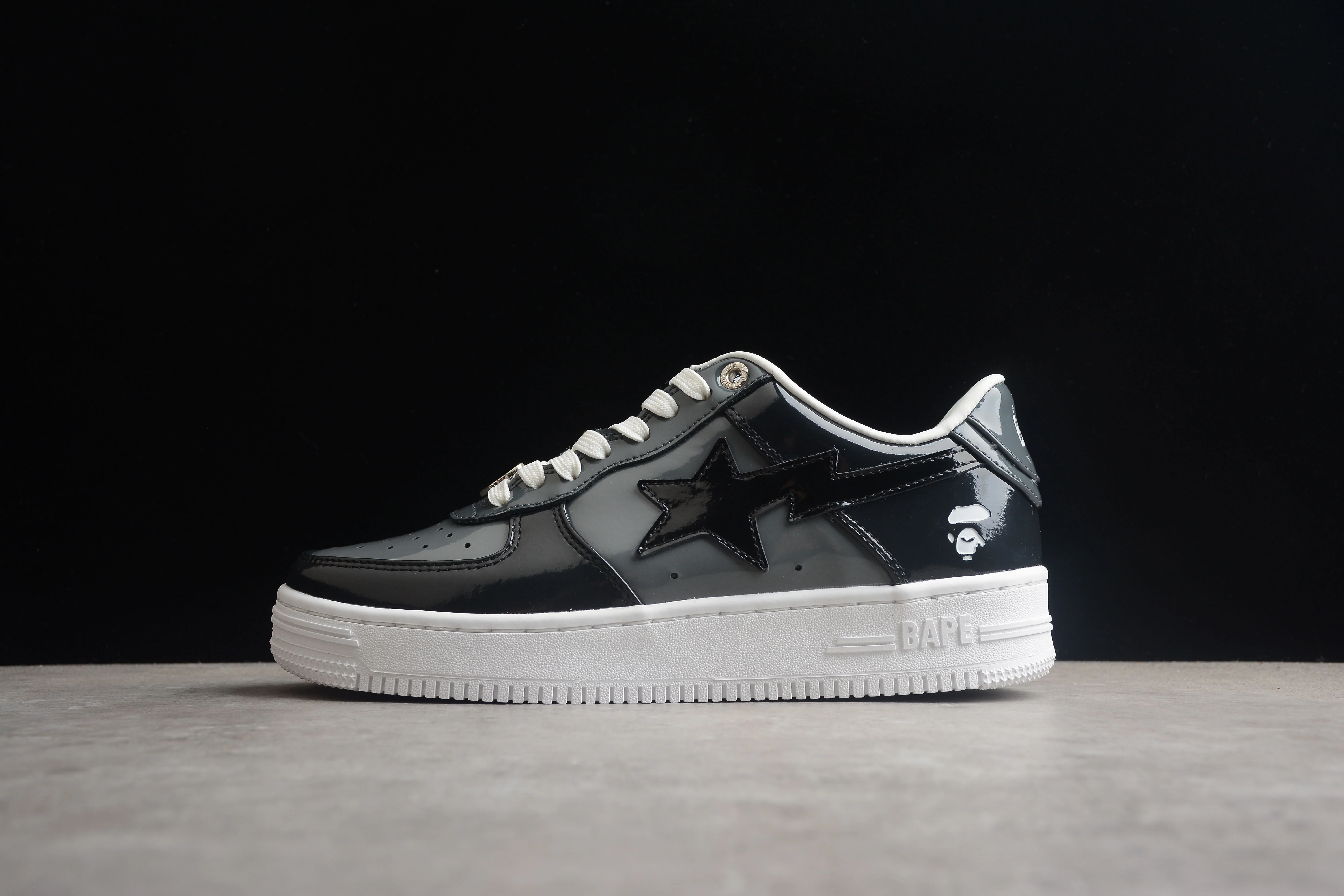 BAPE STA Black Patent Leather Low-Top Sneakers - DEEPREPS