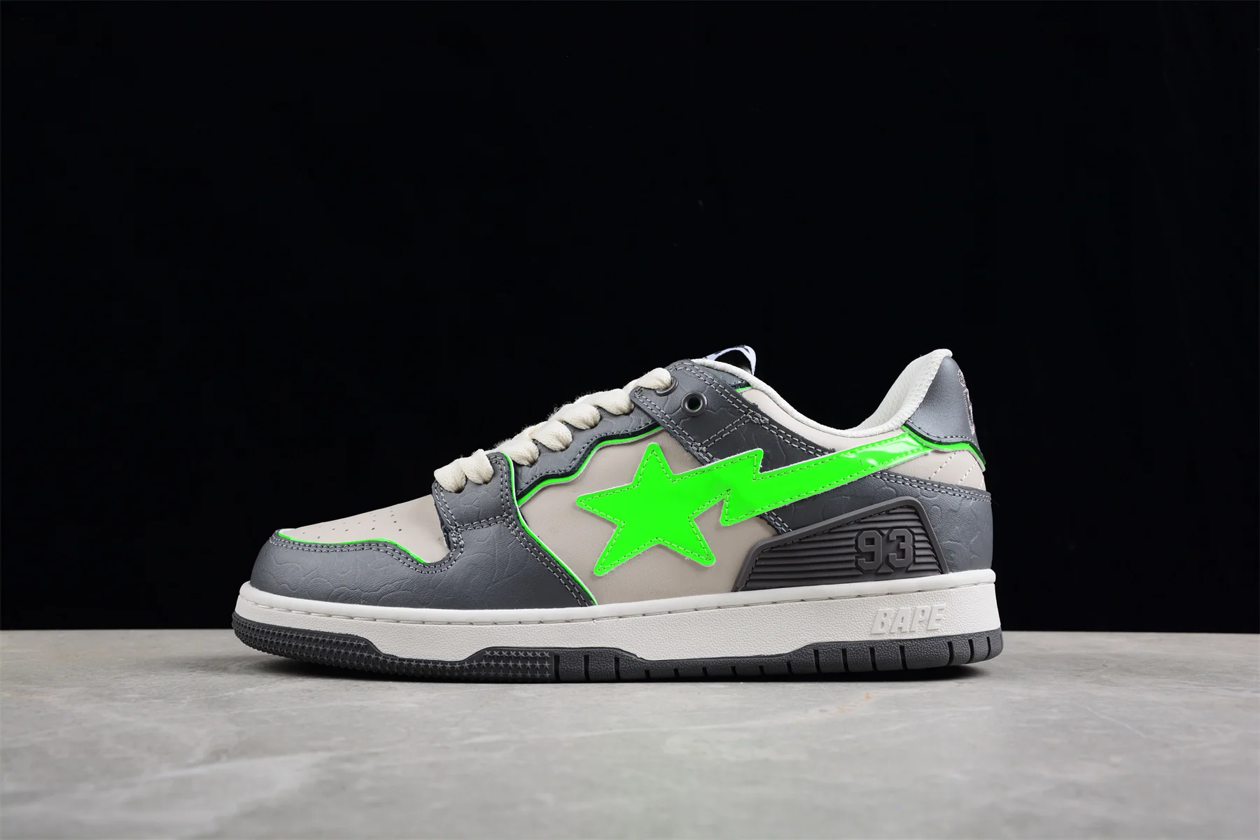 BAPE STA Low-Top Sneakers in Grey and Neon Green - DEEPREPS