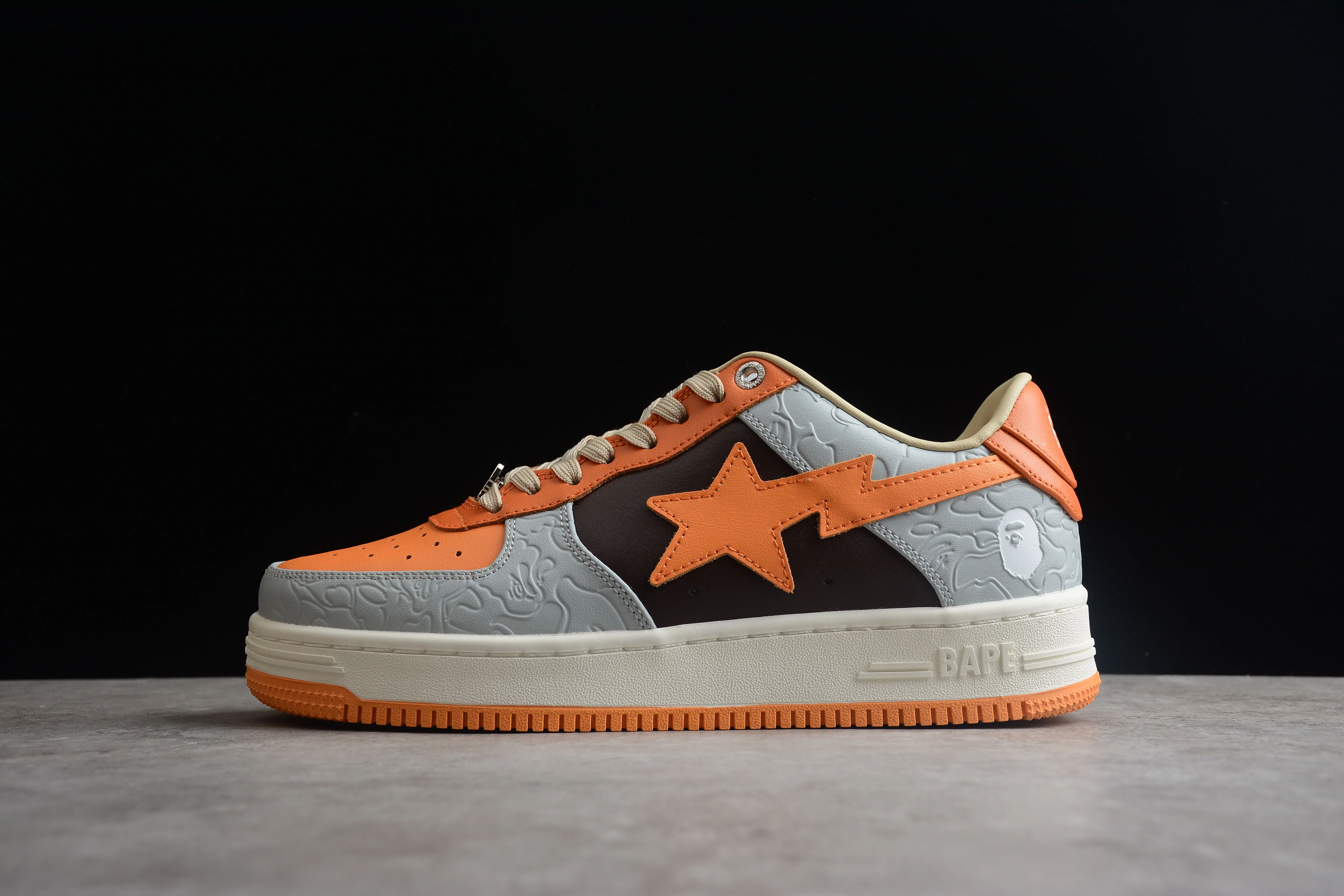 BAPE STA Low-Top Orange and Grey Sneakers - DEEPREPS