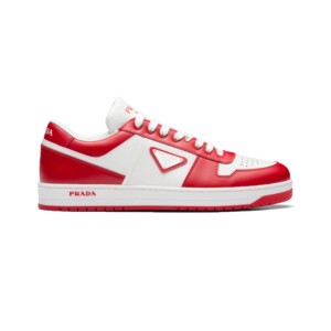 PRADA DOWNTOWN LEATHER SNEAKERS IN WHITE AND LACQUER RED- PRD012 - DEEPREPS