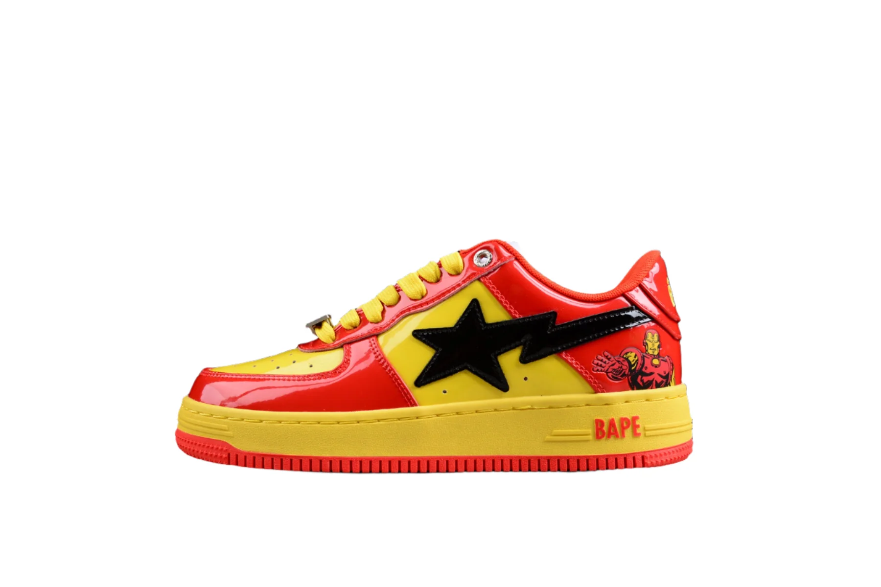 BAPE STA Low-Top Sneakers in Red and Yellow Iron Man Edition - DEEPREPS