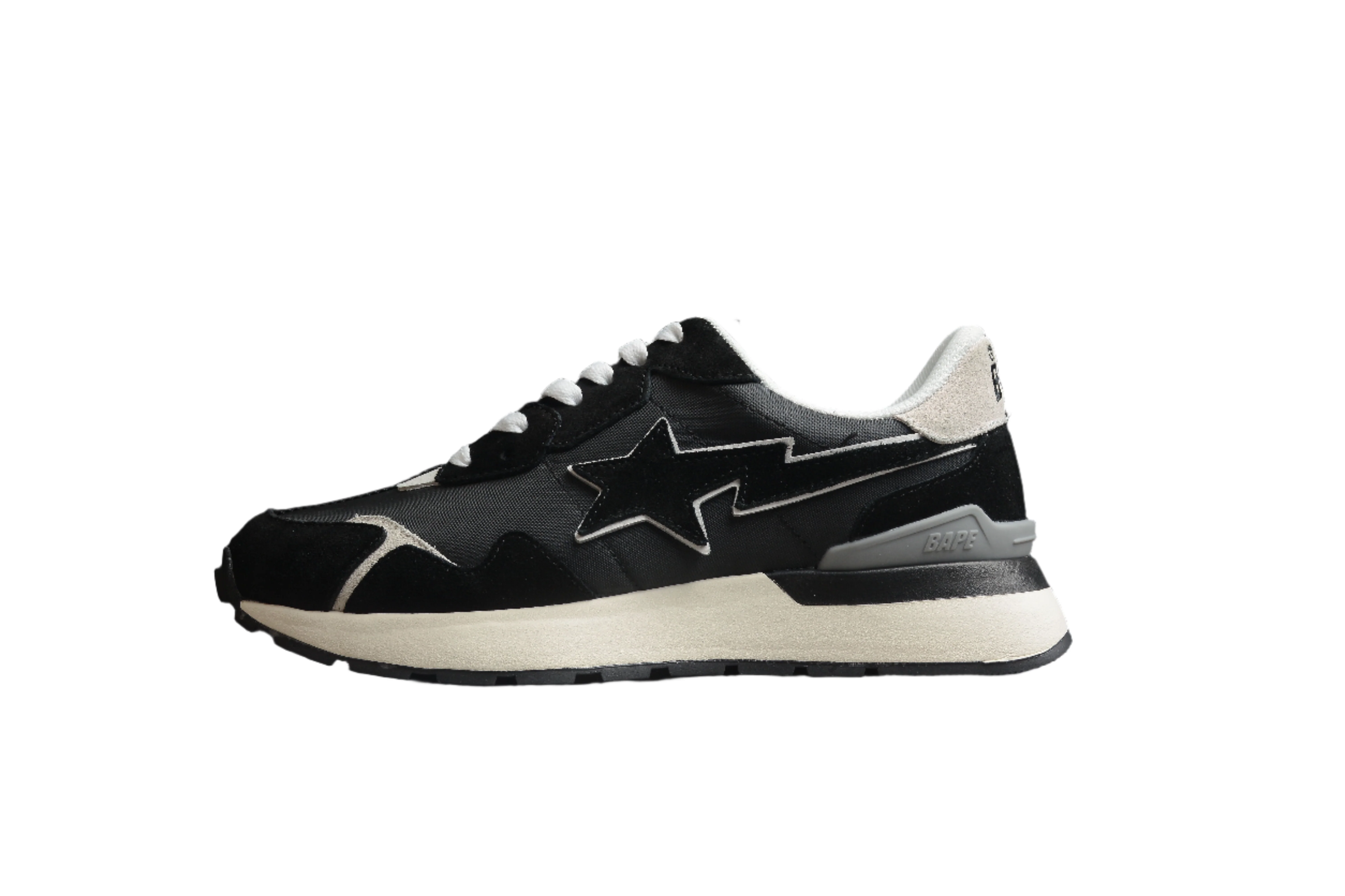 BAPE STA Retro Runner Black and White Sneakers - DEEPREPS