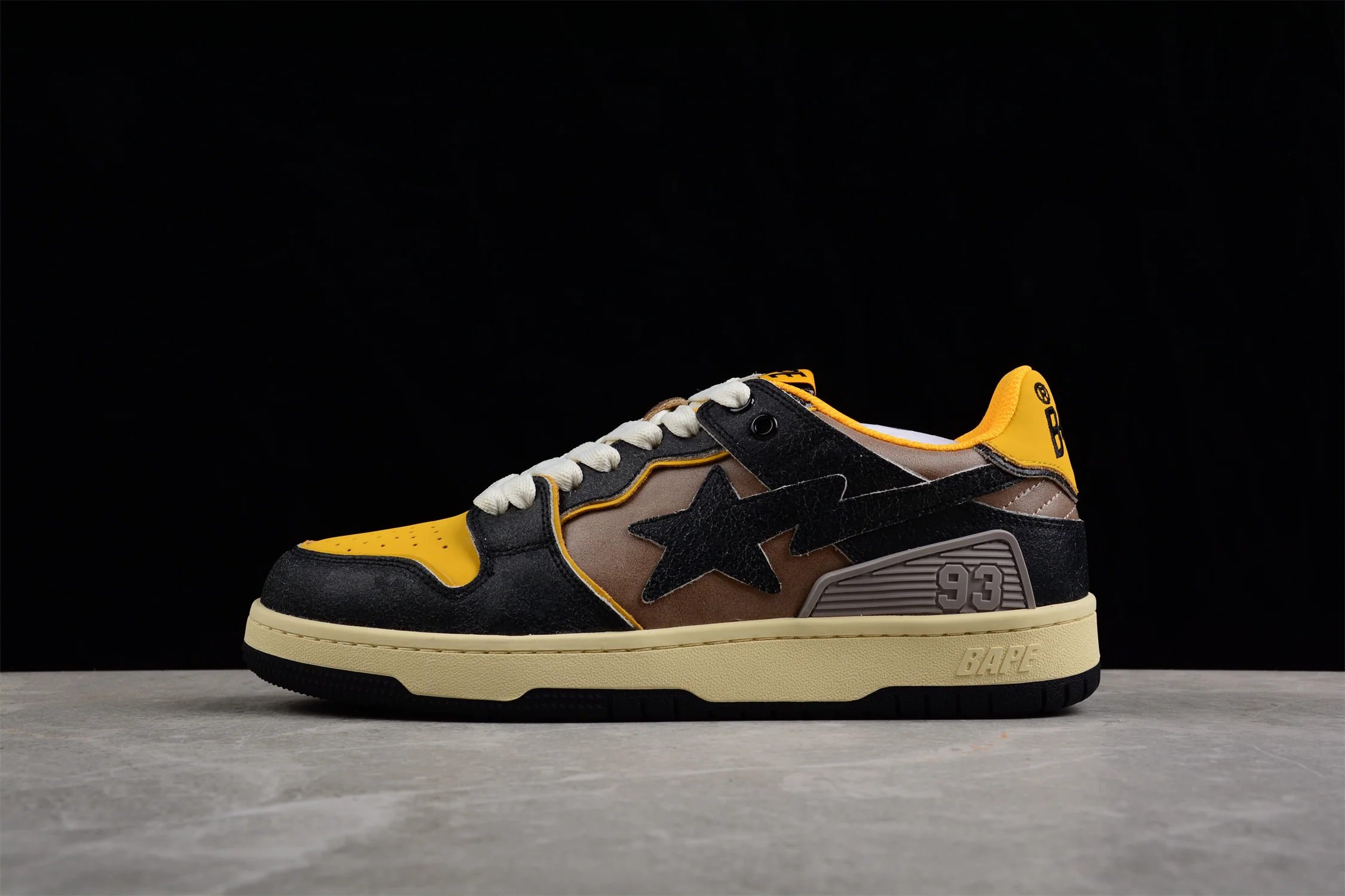 BAPE STA Low Top Sneakers in Black and Yellow - DEEPREPS