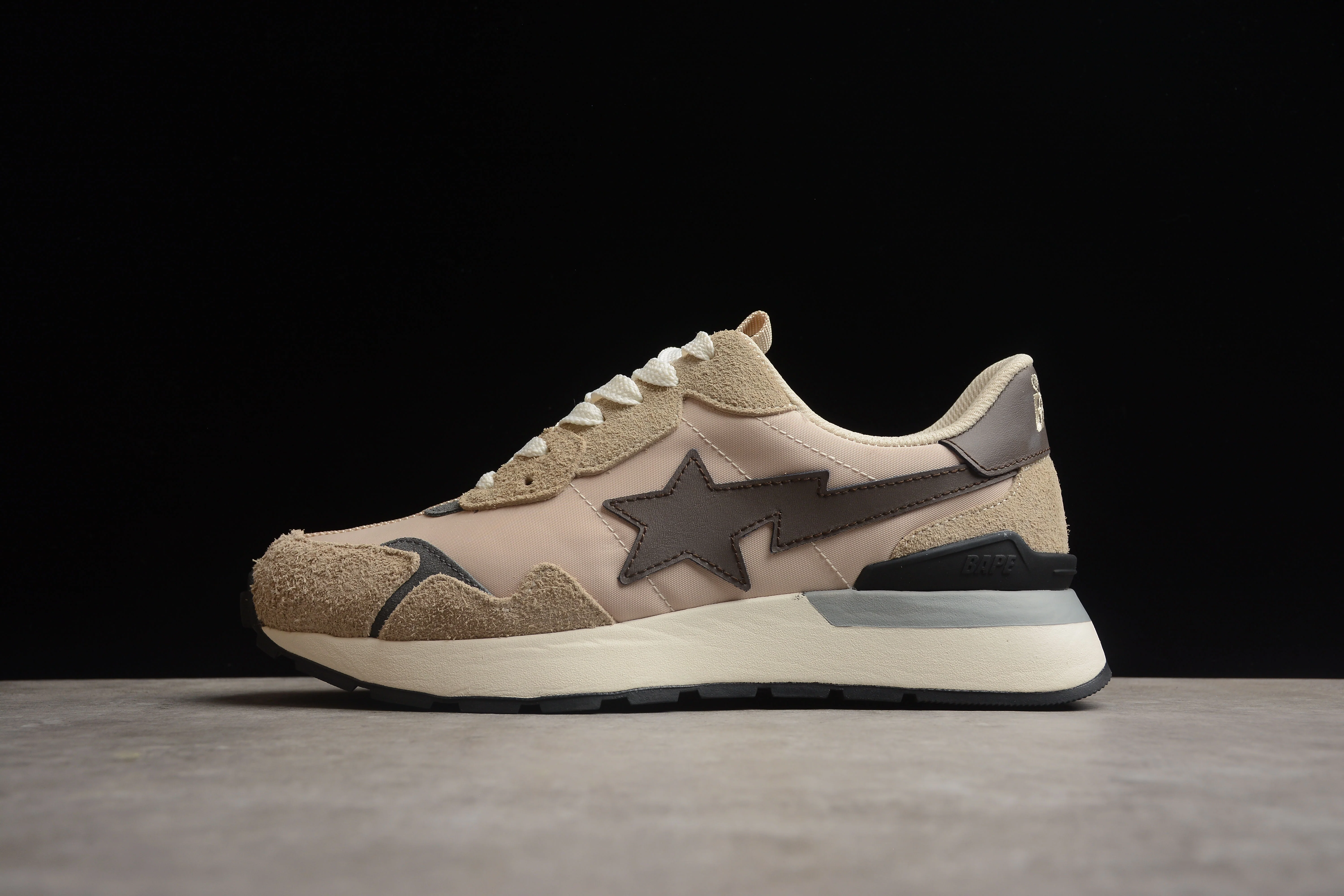 BAPE STA Retro Runner Beige and Brown Sneakers - DEEPREPS
