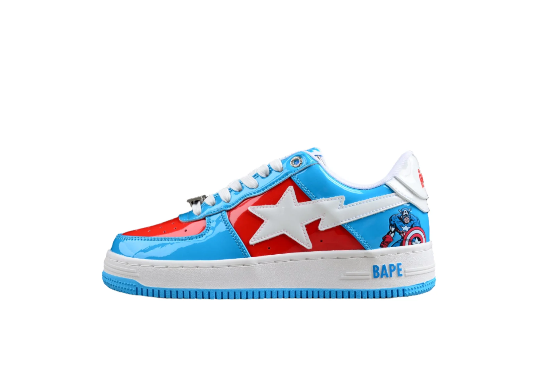BAPE STA Low-Top Sneakers in Blue and Red Captain America Edition - DEEPREPS
