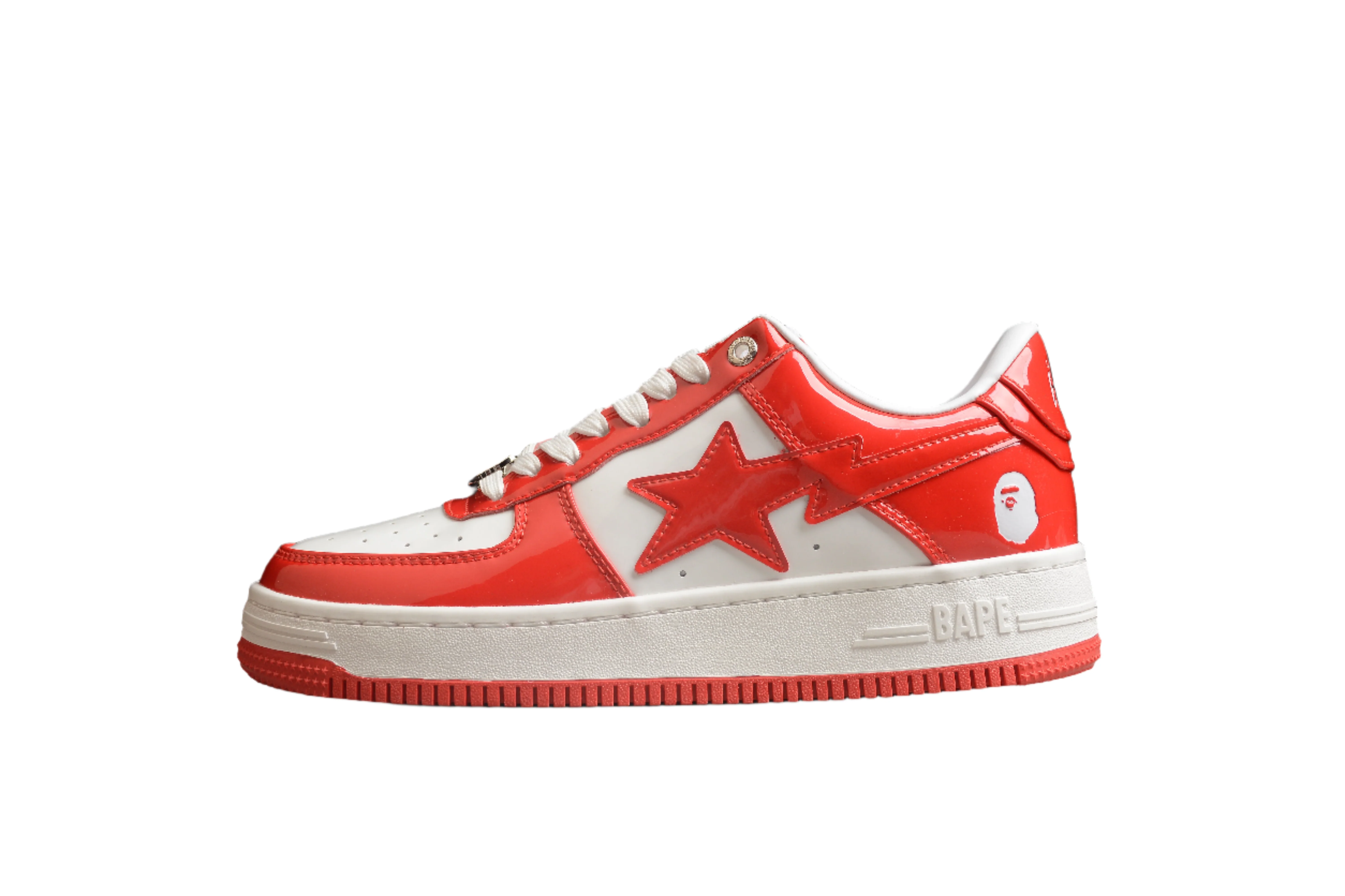 BAPE STA Low-Top Sneakers in Red and White - DEEPREPS